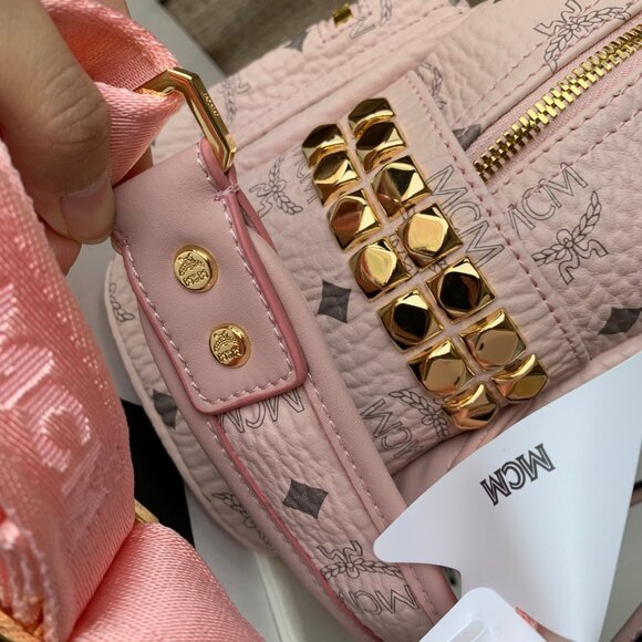 MCM Medium Stark Side Stud Backpack, Pink, - Picture 7 of 9